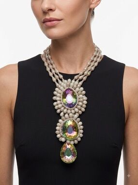 Vintage Butler & Wilson Taupe Iridescent Handmade Beaded Statement Necklace